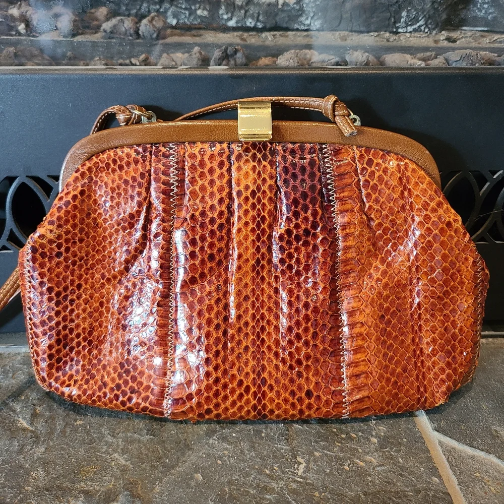 Palizzio of Italy Vintage Calfskin Clutch Style Purse with Shoulder Strap Brown